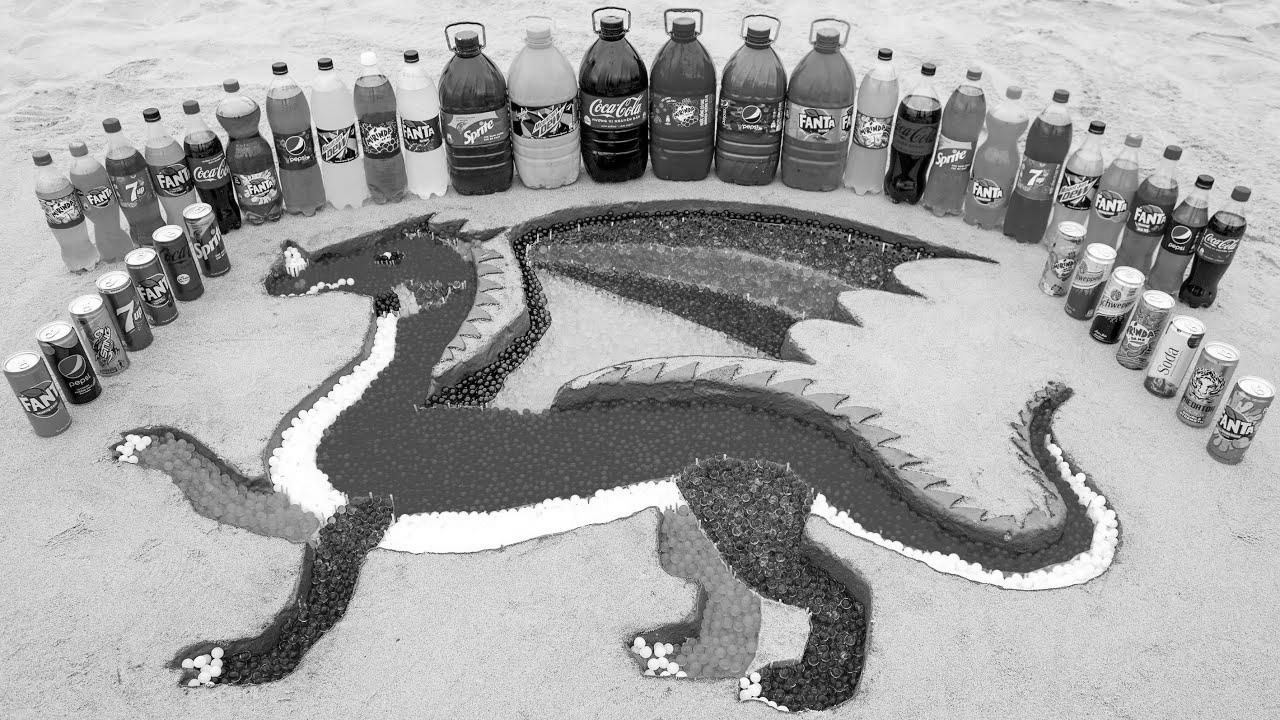  make Rainbow DRAGON with Orbeez Colourful, Large Coca Cola, Fanta and Mentos & Popular Sodas